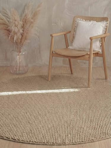 Ted Baker Wollteppich Diana - Natürlicher Wohnzimmerteppich Rund, 100% Wolle, Handgewebt & Zeitlos, Naturfaser Teppich, Skandi Look für Wohnzimmer, Schlafzimmer, Esszimmer – Beige, Ø 200 cm