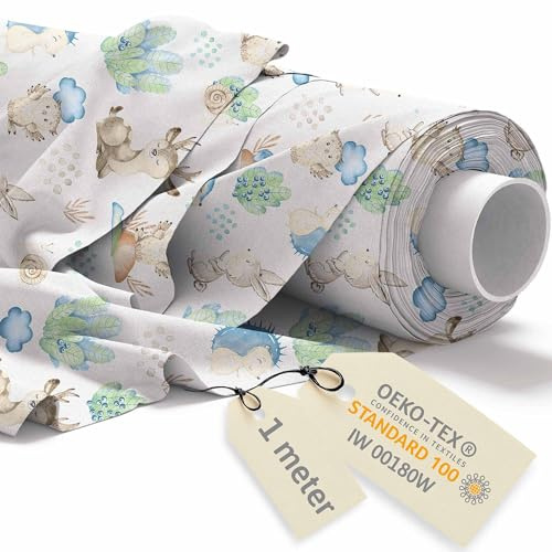 DreamRoots Baumwollstoff Meterware, Forest Tales, 1 m Vorschnitt | Kinderstoff, Kindermotive, Baumwolle, Stoff zum Nähen, Polsterstoff, Leinwand, für Kinderzimmer