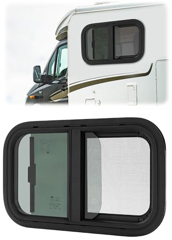HUOMMGS Fenetre Camping Car avec Moustiquaire 500 x 300mm Vitrage Trempé Fenêtre Camping Car Fenêtre Coulissante Pour Camping-Cars Noir Fenêtres pour Camping-Cars, Caravane, Véhicule Modifié