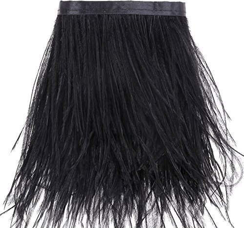 Straußenfedern Borte Fransen mit Satinband - zum Nähen von Kleidern Basteln Kostüme Dekoration, 186cm (Schwarz)