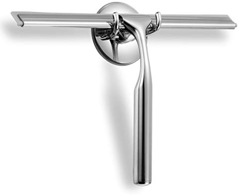 Ettori Shower Squeegee Clear Glass Wall Cleaner Stainless Steel with Suction Storage Hook -10'', Chrome