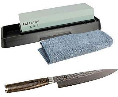 Kai Shun Premier Tim Mälzer TDM-1701 Allzweckmesser aus Damaststahl, 16.5 cm + Kai-Schleifstein AP-0305+ Premium- Poliertuch