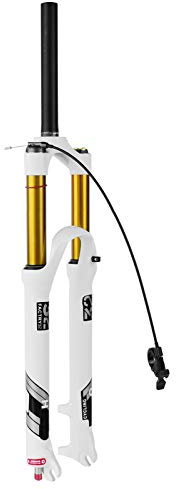 LvTu Fahrrad Luft MTB Vorderrad Gabel 26/27,5/29 Zoll, 140mm Federweg Leicht Legierung 1-1/8 Mountainbike Federgabel 9mm QR Weiß(Straight Remote Lockout,26 Zoll)