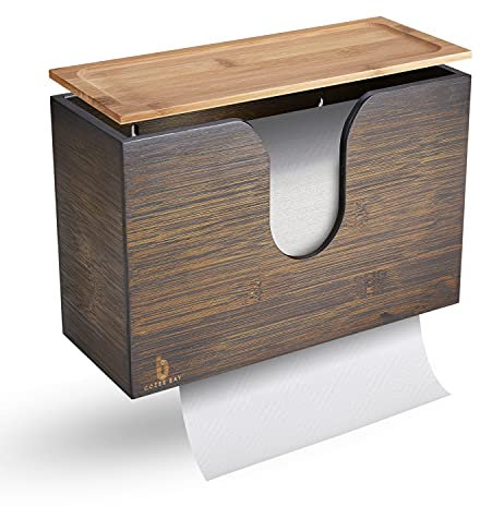 Cozee Bay Bambus Papierhandtuchspender, Papierhandtuchhalter mit Deckel für Zuhause und Gewerbe, Wandhalterung oder Arbeitsplatte für Multifold, C Falz, Z Falz, Trifold Handtücher (Vintage Braun)
