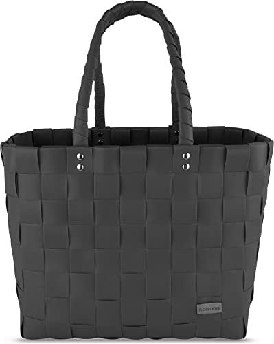 normani Einkaufskorb Shopper geflochten aus Kunststoff - robuster Strandkorb aus wasserabweisendem Material Farbe Schwarz
