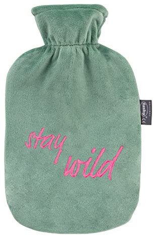 Fashy Wärmflasche 2, 0 L mit Flauschbezug stay wild, Salbeigrün, 67393 60