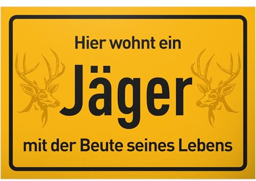 DankeDir! Hier wohnt ein Jäger - Schild 30 x 20 cm - Party Geschenk Geschenkidee Deko Partydeko Kollegen Freunde - Spruchschild Türschild lustiger Spruch Wanddeko Geburtstagsgeschenk