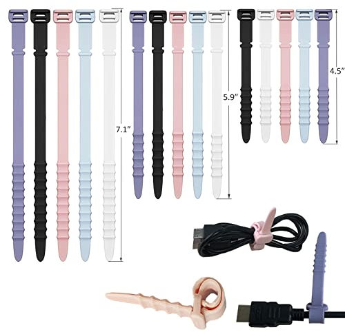 Silicone Zip Ties, Reusable Zip Ties, Rubber Cable Ties Straps for Wire Management, Elastic Silicone Ties Cable Organizer for Home Office, Cord Ties Three Sizes 4.5 5.9 and 7.1(5+5+5Pcs Multicolor)