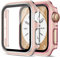 SOLOLUP 2 Pezzi PC Cover per Apple Watch Series 9 8 7 41mm con Vetro Temperato,Custodia Anti-Graffio Complessiva Proteggi Schermo Protettiva per Apple Watch 41mm Cover,Rosa&Rosa rosa/Rosa&Argento