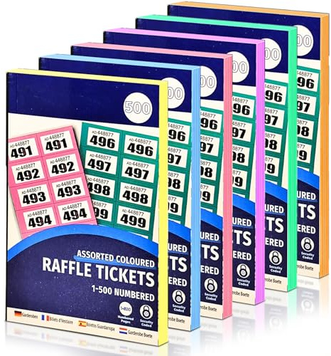 Bestus 6er-Pack Garderoben- und Tombola-Tickets 1-500 – ideal für Tombola, Wohltätigkeitsveranstaltungen, Preise und Glücksspiele