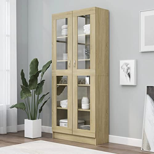 FIRBNUS Vitrinenschrank Sonoma-Eiche 82,5x30,5x185,5 cm Holzwerkstoff Industrial Holz Glas Mit Türen Sideboard Schmal