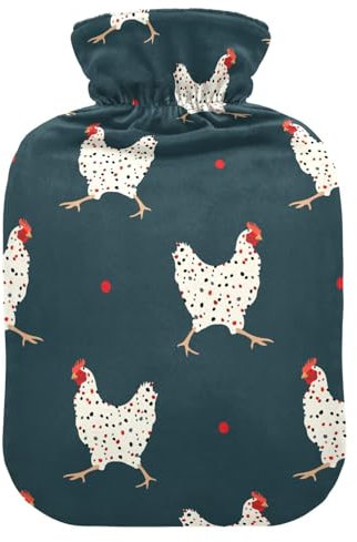 Stylized Huhn Hahn Wärmflasche mit Bezug Wärmflaschen zur Schmerzlinderung Hand Füße Wärmer Heiztasche für Schwangere Frauen, 2L