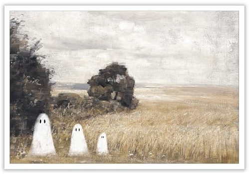 Htdsks Niedlicher Geist im gespenstischen Wald, Leinwand-Kunst, lustig, gruseliges Poster, Vintage-Halloween-Drucke, Gemälde, dunkle Akademie, Bilder, Wanddekoration, 40,6 x 61 cm, ungerahmt