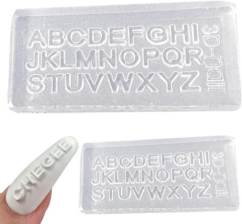 Anwangda Lot de 2 moules en silicone 3D pour nail art - Motif alphabet - 26 lettres de l'alphabet - Pour bricolage - Accessoire de décoration des ongles époxy - Transparent