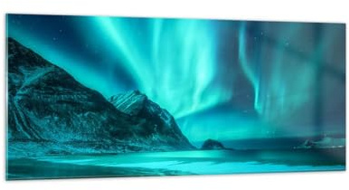 Bilder auf Glas 120x50cm Wandbild Glasdruck Fantasy Landschaften - 5321 | Landschaft Mitternacht Pole Panorama Groß Modern Dekoration Wohnzimmer Schlafzimmer Küche Wanddeko Kunstdruck Art ARTTOR