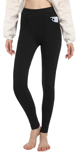 ACHTELEPHS Baumwoll Leggings Damen Baumwolle Blickdichte Leggins Hose Schwarz M-L