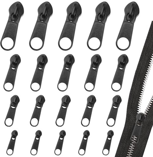HOTUT Reißverschluss Schieber Ersatz,20 Stück Zipper Ersatz 4 Größen,Reißverschluss Reparaturset für Jacken,Jeans, Stiefel,Koffer,Rucksäcke-Schwarze