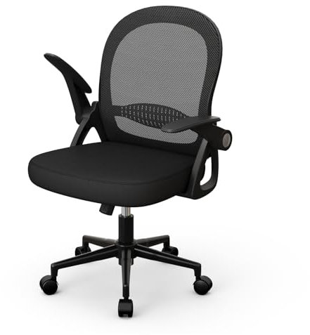 naspaluro Chaise de Bureau avec Accoudoir Relevable, Fauteuil de Bureau avec Soutien Lombaire, Siège Bureau avec Dossier Moyen de 45 cm, Hauteur d'Assise de 43 à 53 cm pour Maison/Bureau, Noir