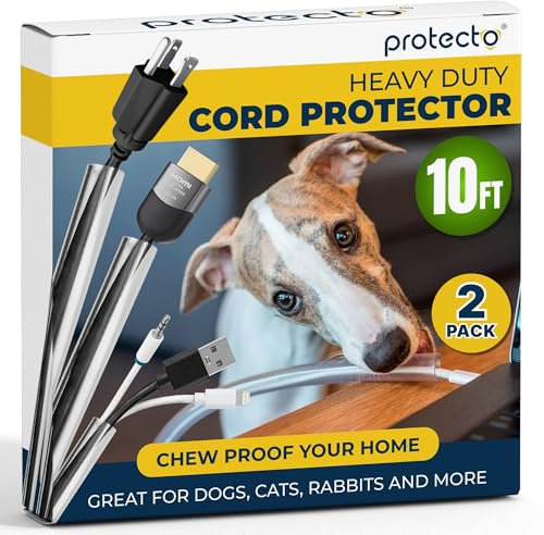 PROTECTO 2-Pack Wire Protector from Pets | Clear Cable Tube Animal Proof - 3m Odor-Free Cat & Dog Chew Resistant Floor Cable Cover | Plastic Cord Organiser for Power, Lightning, RCA & HDMI Cables