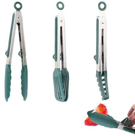 3Pcs Pince de Cuisine en Silicone Verrouillable Set, 27cm Pince à Viande Résistante à la Chaleur en Acier Inoxydable, Pince à Grill avec Manche en Silicone Antidérapant pour Griller Barbecue Buffet