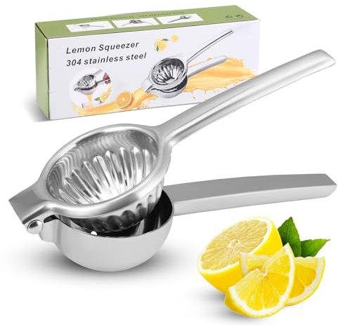 Zitronenpresse aus Edelstahl, 8,5 cm Lemon Squeezer Handpresse Manuell, Premium S304 Zitronenpresse XXL Handpresse für Zitronen Limetten, Spülmaschinenfest - Ideale Zitruspresse
