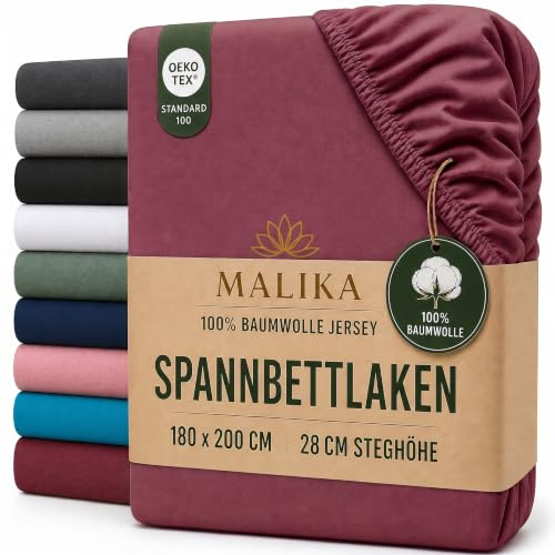 MALIKA® Spannbettlaken 140x200cm - 160x200cm Baumwolle Bettlaken Jersey Betttuch Spannbetttuch Laken - Matratzenhöhe bis 28 cm