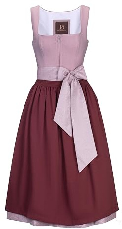 Dirndlparty Dirndl Damen,Dirndl Midi Rot Trachtenrock Damen Dirndlkleid inkl. Rötlichbraun Kostüm Vintage Elegante Eckiger Ausschnitt Tachtenkleid Trachten Rock für Oktoberfest Kleid, Größe 42