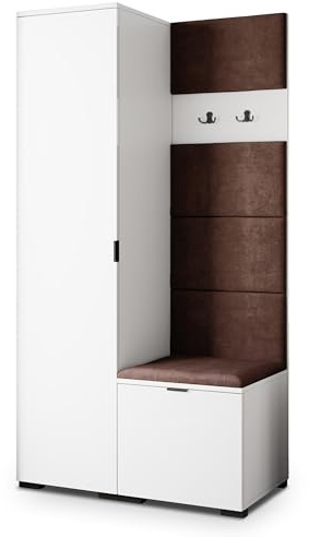 Masseno Flugarderoben Set Lori, Kleiderschrank-Set mit Sitzbank, Garderobenschrank Flur mit 3 Regalböden, Weiß