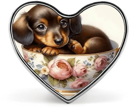 Dachshund Puppy in Teacup Lapel Pins for Men Women Heart Enamel Pin Aluminum Alloy Metal Badge Brooch for Hats, Jackets, Backpacks, Suits Stylish Fashion Pins for Party Favors, Gifts
