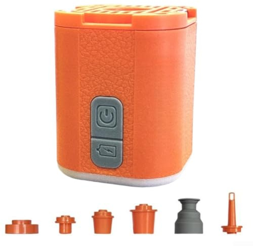 Portable Electric Air Pump with LED Camping Light, 180L/min Fast Inflator for Tents and Air Mattresses, USB-C Rechargeable with 5 Nozzles, Compact ABS Design for Outdoor Hiking, Orange(Orange)