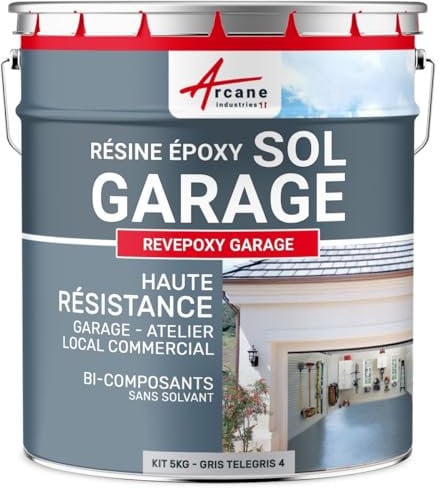 Peinture epoxy garage sol atelier local commercial magasin REVEPOXY GARAGE - 5 kg (jusqu'à 16 m² en 2 couches) Gris Telegris 4 - RAL 7047 - ARCANE INDUSTRIES