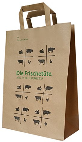 250 Papiertragetaschen in braun 26+12x35 cm - mit Druck Die Frischetüte