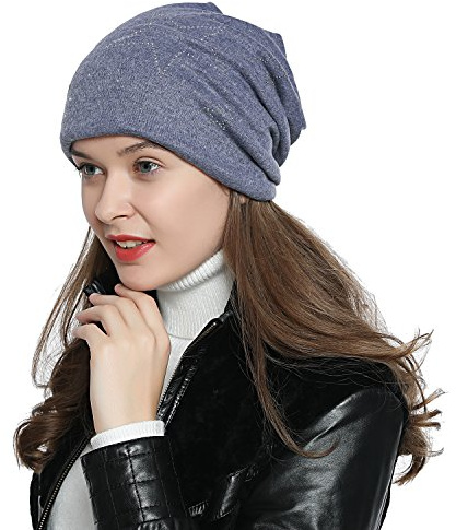 DonDon Mütze Damen Wintermütze Slouch Beanie gefüttert mit Stern Print