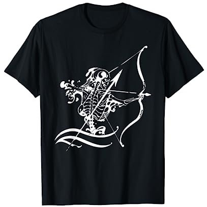 Hobby Sportarten Geschenke Bogensport Bogenschützen Skelett Pfeil T-Shirt, Unisex Erwachsene, Schwarz, S