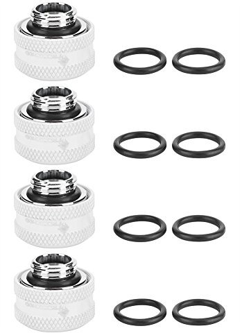 Zunate Compression Fitting, PC Wasserkühlung Messing Compression Fitting 4 Stücke/Packung,Geeignet für 14 mm Außendurchmesser Starren Rohr 5 Farben(Schwarz + Weiß + Silber + Grün + Rot)(Weiß)