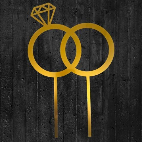 COXIMUS backen und mehr Cake-Topper Doppelringe mit Diamant Gold Acryl 160 x 140mm 3mm Hochzeit Valentinstag Gelb