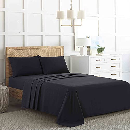 Lanqinglv Jersey Boxspringbett Spannbettlaken 200 x 200 cm bis 200 x 220 cm - Atmungsaktiv 120g/m² Mikrofaser Spannbetttuch Bettlaken,bis 25-30 cm Matratzenhöhe,Schwarz