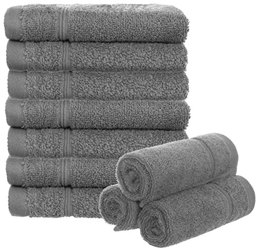 Brandsseller Lot de 10 Serviettes de Toilette 30 x 30 cm Lavettes en Éponge Serviette pour Invité avec Boucles de Suspension Coton 470 g/m² Salle de Bain Ménage - Gris Claire