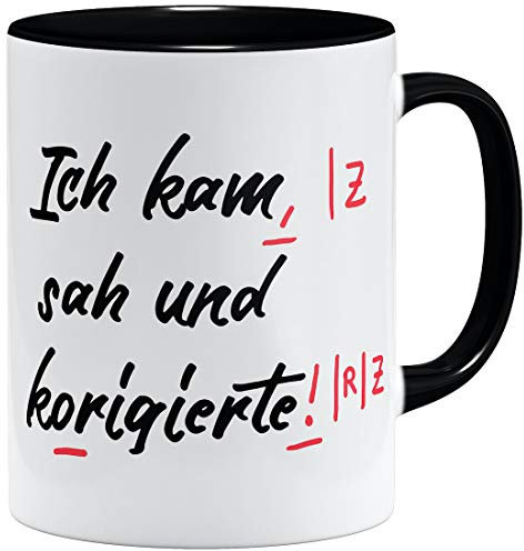 OM3® lustige Lehrer Tasse mit Spruch Lehrergeschenk - Keramik Becher - 11oz 325ml - Beidseitig Bedruckt - Schwarz