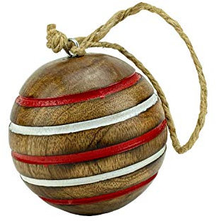 Weihnachten Dekoration – Kugel gestreift aus Holz – mit Juteseil zum Aufhängen - Weihnachtskugel – Maße (Ø) 4,5 cm