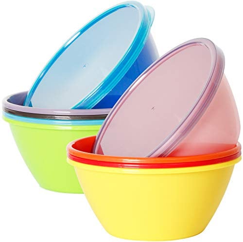 Youngever 9 Pack 650ML Re-usable Plastic Bowls with Lids, Cereal & Soup Bowls, Food Storage Containers, Set of 9 in 9 Assorted Colors