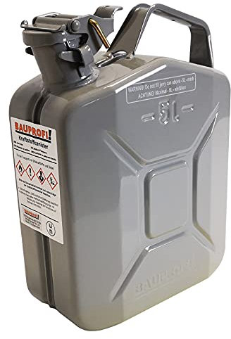 BAUPROFI 5 Liter Stahlblechkanister GGVS mit Sicherungsstift GRAU Benzinkanister