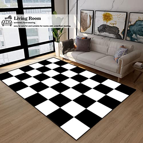Siunwdiy Marokkanische Schwarz Weißer Schachbrett Teppich Wohnzimmer Vintage Kurzflor Geometrisch Bereich Teppich Küche Badezimmer Teppich Fürs Schlafzimmer, Esszimmer Kinderzimmer,Schwarz,80X120cm