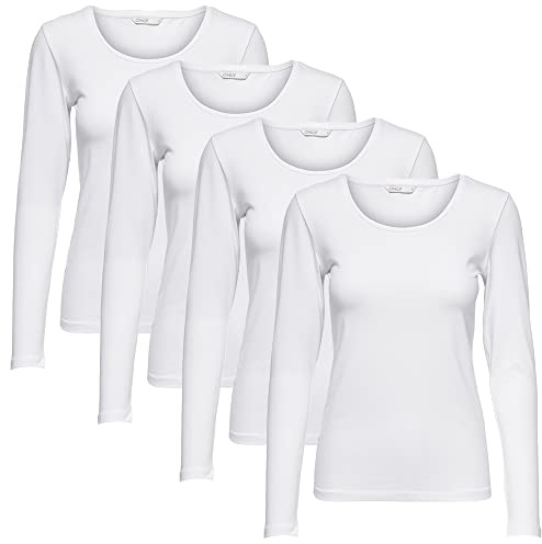 ONLY Longsleeve Damen-Shirt in Schwarz Oberteil aus 95% Baumwolle 5% Elasthan, atmungsaktives Basic Shirt zum Kombinieren