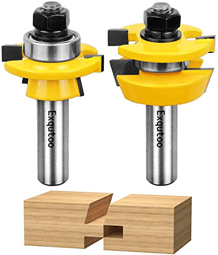Exqutoo 1/2-Inch Shank 2 Set Bevel Shaker Rail and Stile Router Bits, Rail and Stile Router Bit Set for Cabinet Door Rail, Stile and More (3/8-Inch Cutting Depth, 7/8-Inch High)…