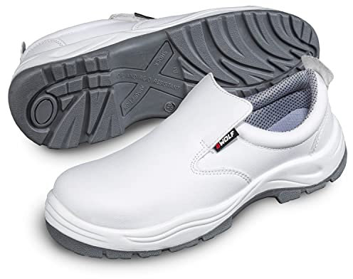 BWOLF Astral S2 SRC Zapatos de Cocina Hombre Zapatos de Cocina Mujer Impermeables, Resistentes al Aceite, Antideslizantes con Plantillas Transpirables, Blanco, 44 EU