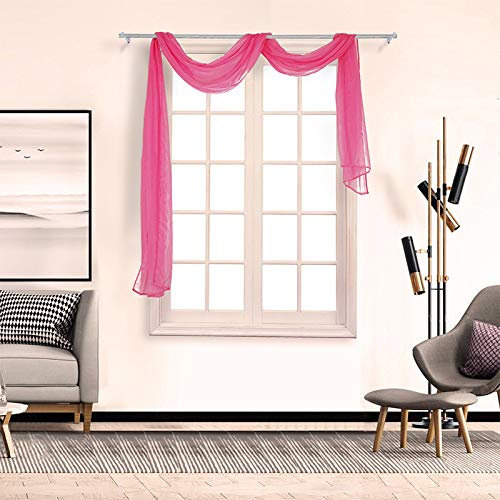 Devola Rideau transversal - Décoration pour la maison - En voile transparent - Couleur unie - Rideau moderne - 135 x 500 cm - Rose vif - 1 pièce