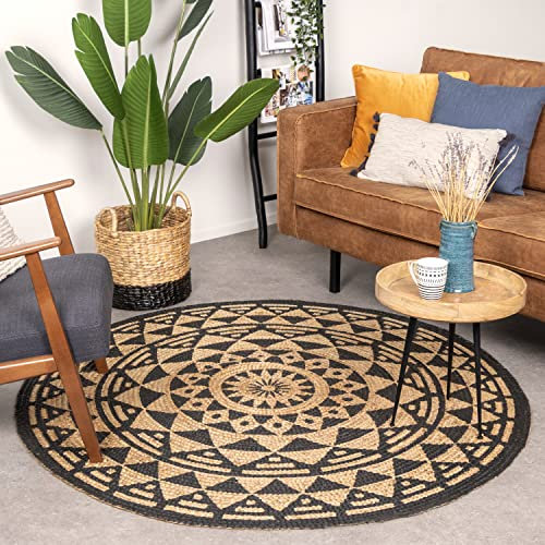 FRAAI | Home & Living Jute Teppich Rund - Henna Maya Natur - Jute - Flachgewebe - Boho, Skandinavisch - Wohnzimmer, Esszimmer, Schlafzimmer, Flur - Carpet