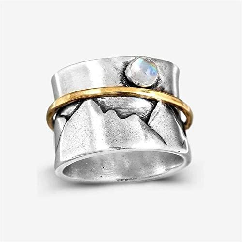 PAIHUIART Ring Ringe Rings Bijouterie Herren Damen Bohemian Damen Mondstein Berg Ring Vintage Breite Version Ringe Für Frauen Hochzeitsfeier Boho Schmuck Geschenke Für Sie 8 Silber