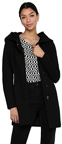ONLY Damen klassischer Mantel OnlSedona Coat Übergangs-Jacke Kapuze Einfarbig, Farbe:Schwarz, Größe:S